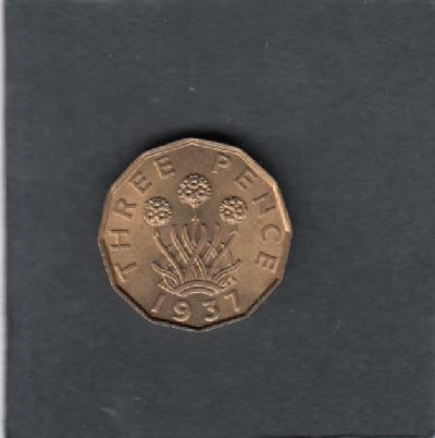 Beschrijving: 3 Pence  GEORGIUS VI